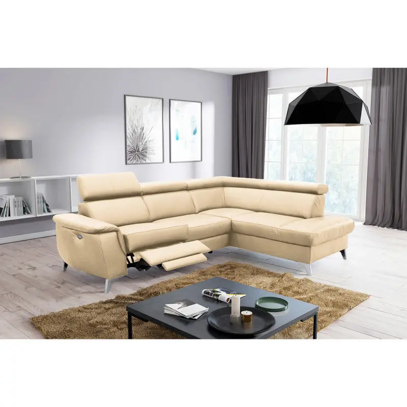Ecksofa in Lederlook Echtleder Beige 257/197 cm