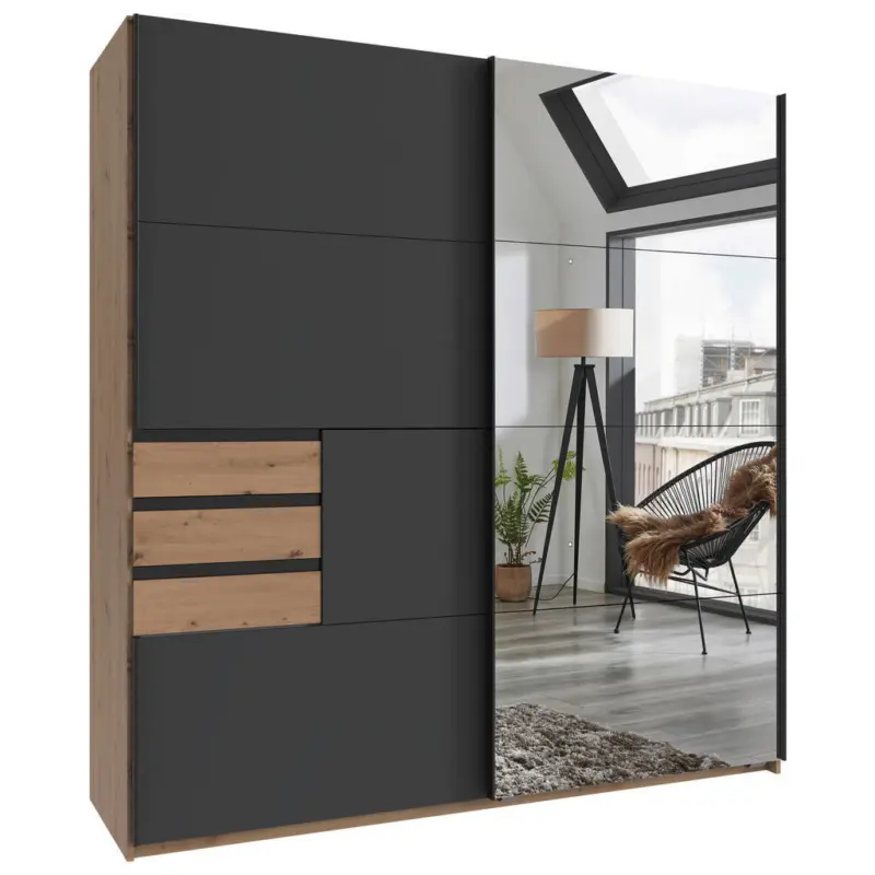 Schwebet&uuml;renschrank in Graphitfarben, Eiche Artisan