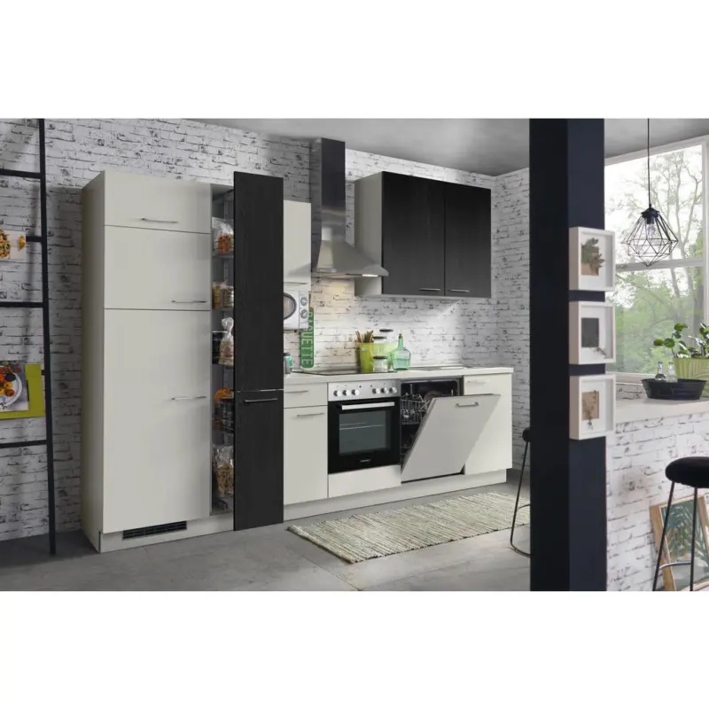 K&uuml;chenblock 310 cm in Schwarz, Hellgrau