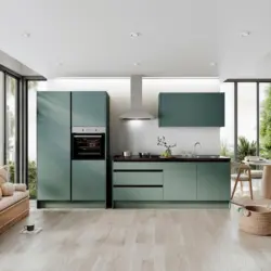 K&uuml;chenblock 335 cm in Gr&uuml;n, Schwarz