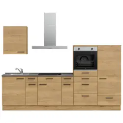 K&uuml;chenleerblock 300 cm in Eichefarben, Schieferfarben