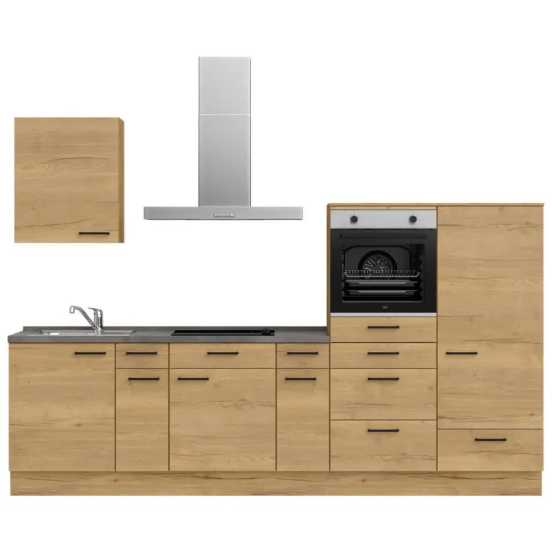 K&uuml;chenleerblock 300 cm in Eichefarben, Schieferfarben