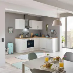 Eckk&uuml;che 220/175 cm in Wei&szlig;, Eiche Artisan