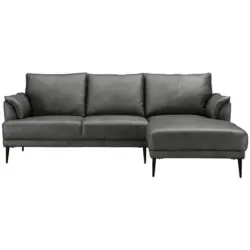 Ecksofa in Echtleder Grau 233/153 cm
