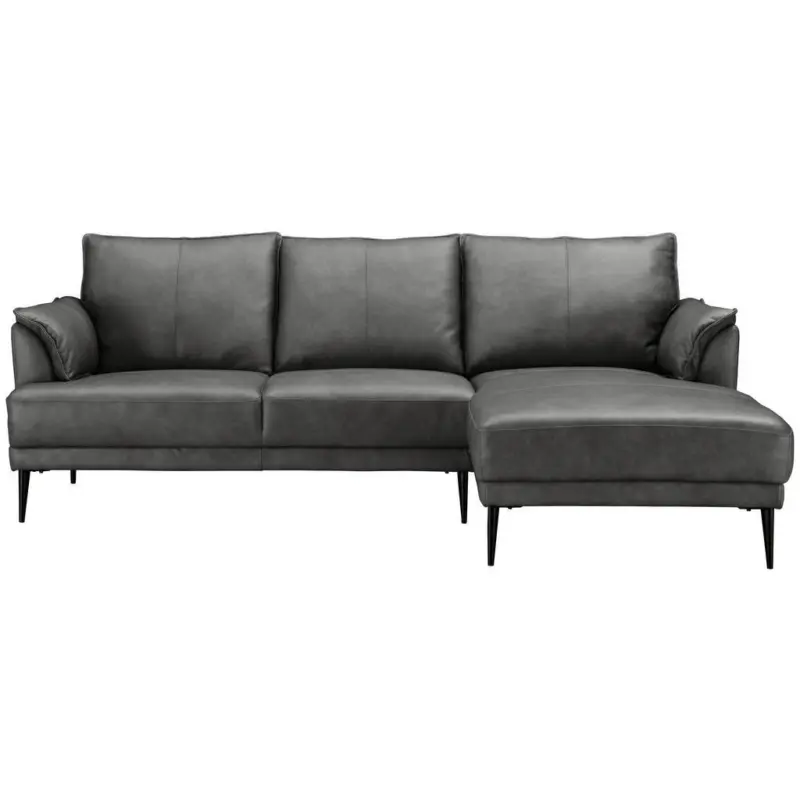 Ecksofa in Echtleder Grau 233/153 cm