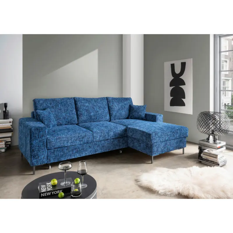 Eckschlafsofa in Struktur Blau
