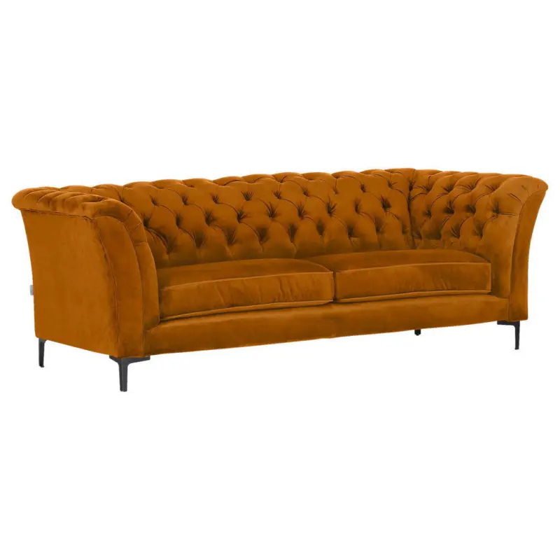 Chesterfield-Sofa in Flachgewebe Gelb