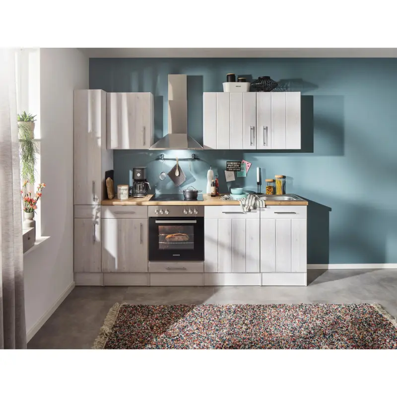 K&uuml;chenleerblock 250 cm in Wei&szlig;, L&auml;rchefarben