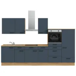 K&uuml;chenleerblock 330 cm in Blau, Eichefarben
