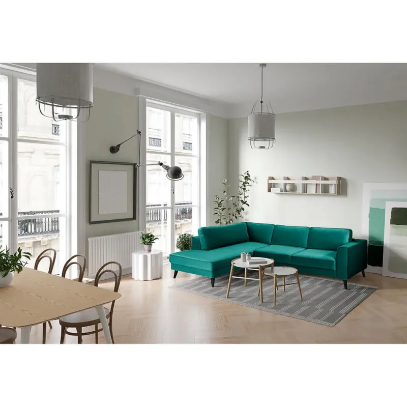 Ecksofa in Samt, Velours Petrol 201/260 cm