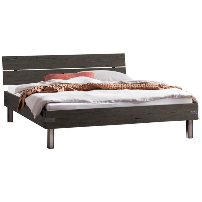 Bett 160/200 cm in Grau, Akaziefarben