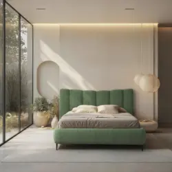 Polsterbett gepolstertes Kopfteil, Lattenrost, Bettkasten Gr&uuml;n 140/200 cm