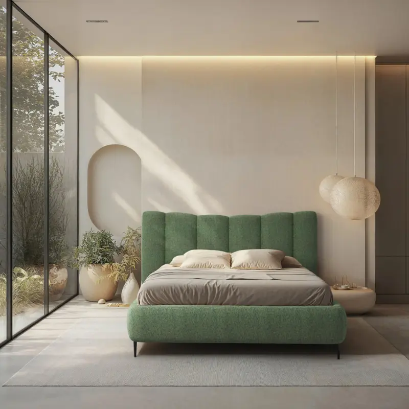 Polsterbett gepolstertes Kopfteil, Lattenrost, Bettkasten Gr&uuml;n 140/200 cm