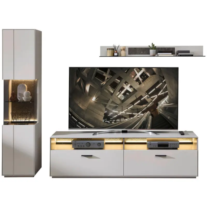 Wohnwand in Anthrazit, Hellgrau, Sahara 240/204/45 cm