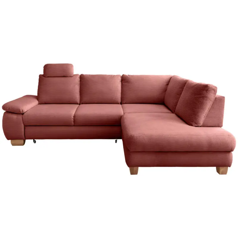 Eckschlafsofa in Cord Koralle