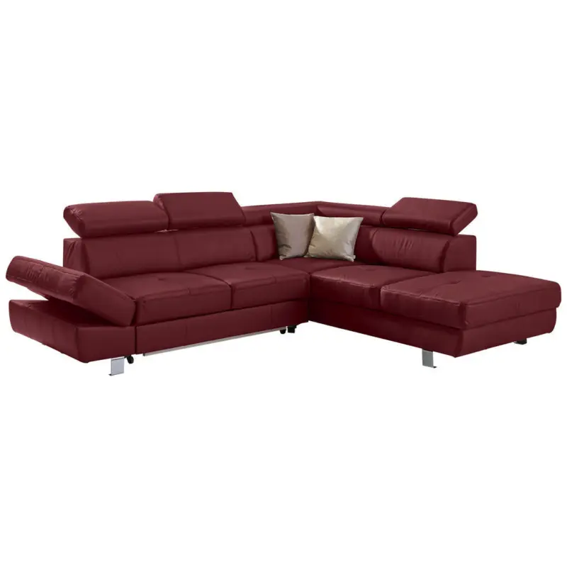 Ecksofa in Lederlook Kombination Echtleder/Lederlook Bordeaux