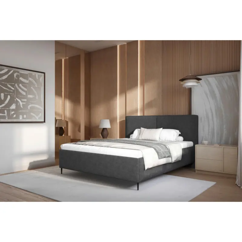 Polsterbett gepolstertes Kopfteil, Lattenrost, Bettkasten Anthrazit 160/200 cm