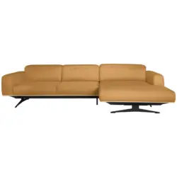 Ecksofa in Echtleder Senfgelb 305/163 cm