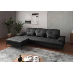 Ecksofa in Echtleder Schwarz 185/279 cm