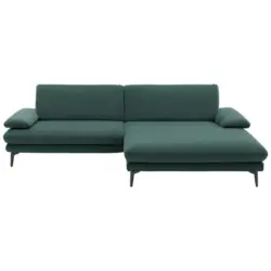 Ecksofa in Velours Blau, Gr&uuml;n 284/184 cm