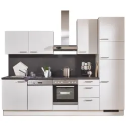 K&uuml;chenblock 290 cm in Wei&szlig;, Dunkelgrau