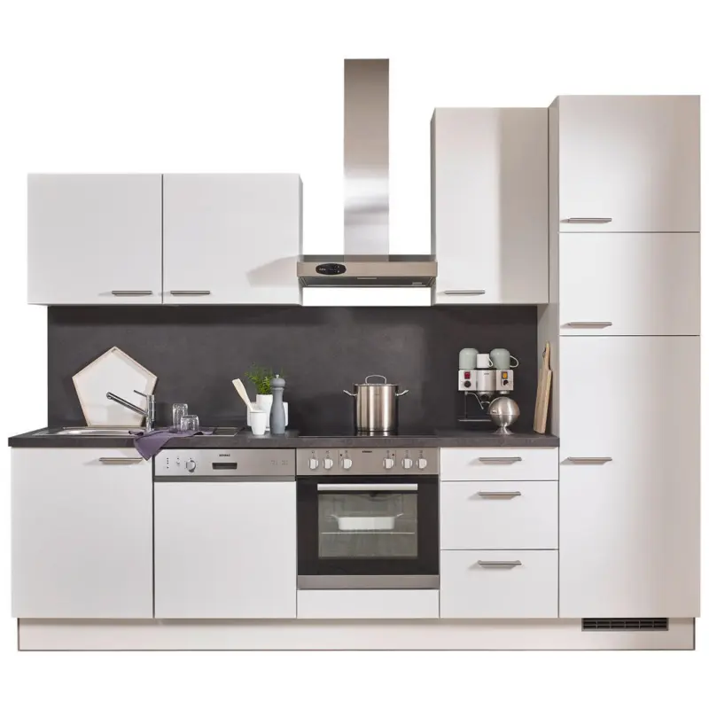 K&uuml;chenblock 290 cm in Wei&szlig;, Dunkelgrau