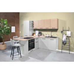 Eckk&uuml;che 265/200 cm in Wei&szlig;, Eichefarben