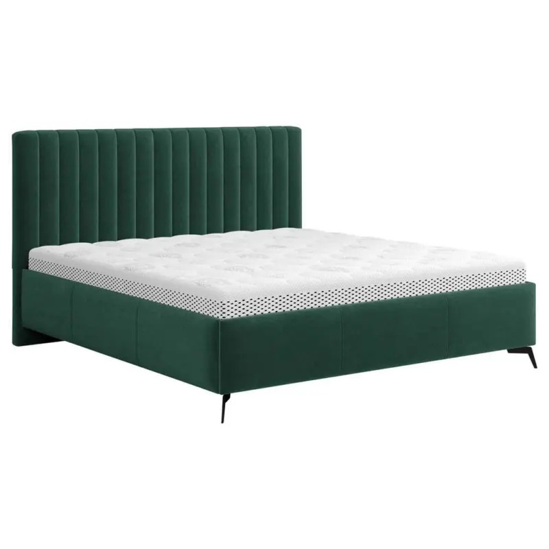 Polsterbett gepolstertes Kopfteil, Lattenrost, Bettkasten Waldgr&uuml;n 160/200 cm