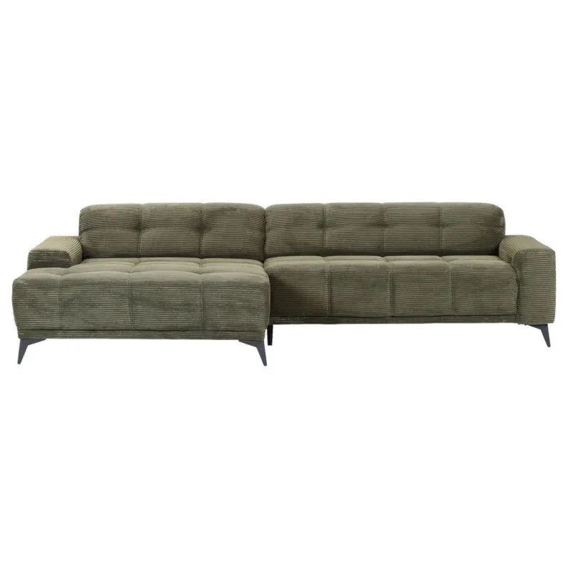Ecksofa in Cord Dunkelgr&uuml;n 165/295 cm