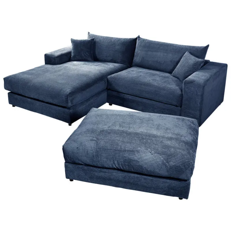 Ecksofa Funny S in Cord, Velours Blau 180/265 cm
