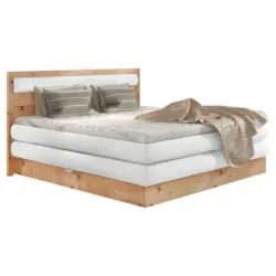 Boxspringbett 160/200 cm in Eichefarben, Grauwei&szlig;