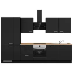 K&uuml;chenleerblock 330 cm in Schwarz, Eichefarben