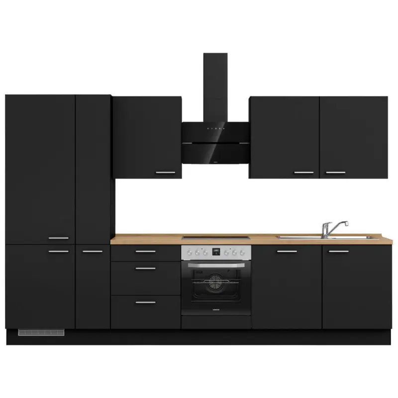 K&uuml;chenleerblock 330 cm in Schwarz, Eichefarben