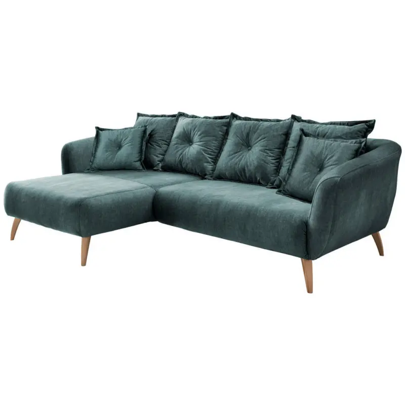 Ecksofa in Velours Blau 162/277 cm