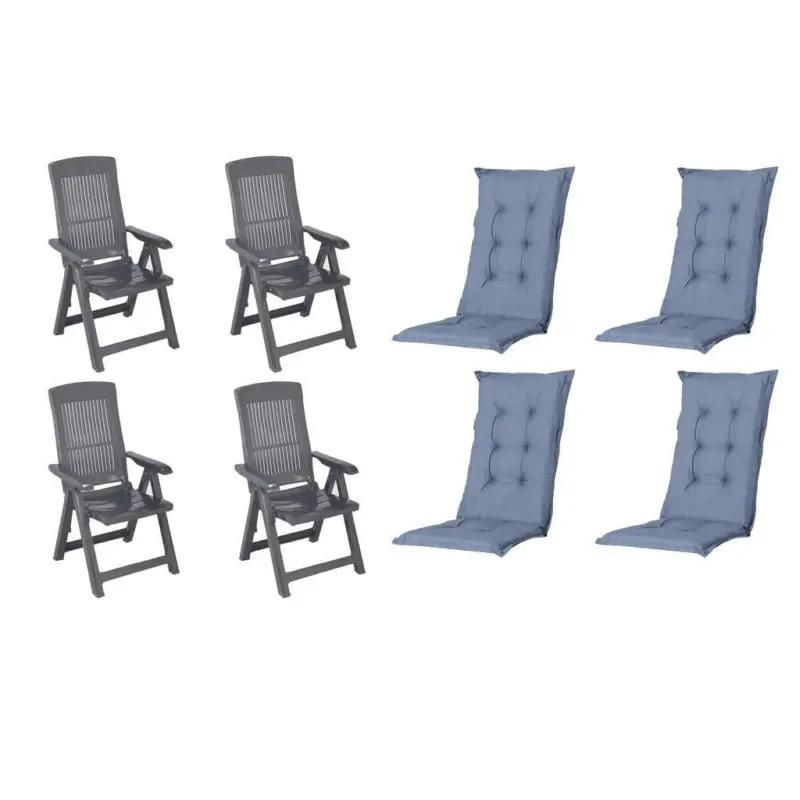 Gartenstuhl-Set Kunststoff, Textil Anthrazit, Blau