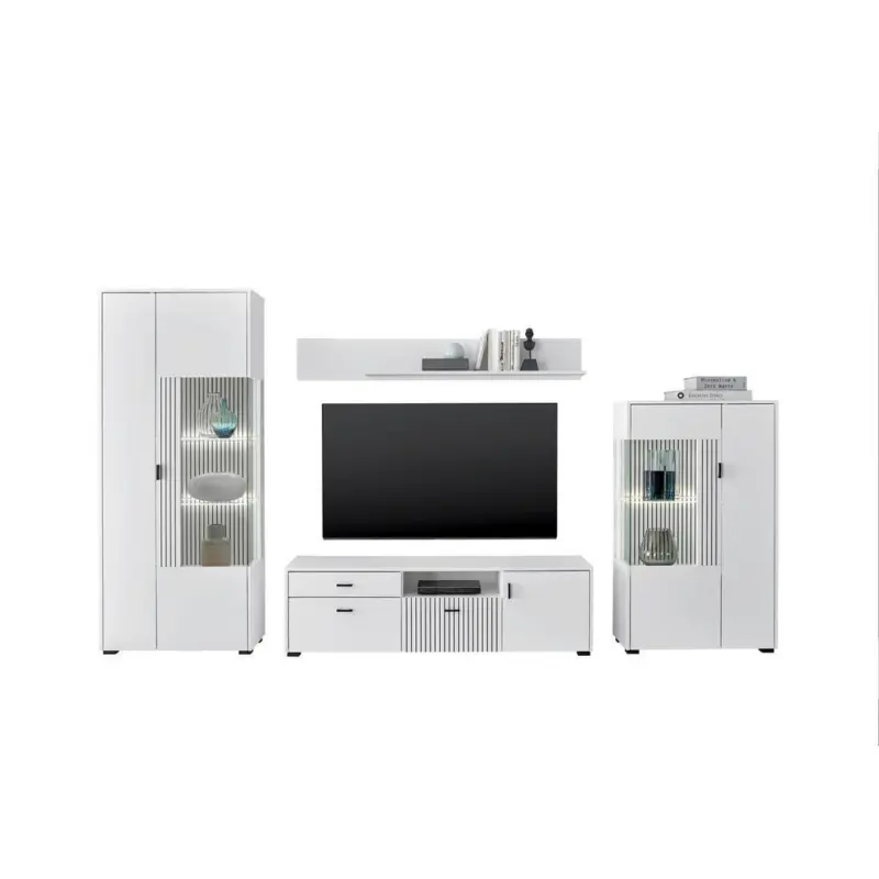 Wohnwand 4-teilig in Schwarz, Wei&szlig; 320/180/42 cm