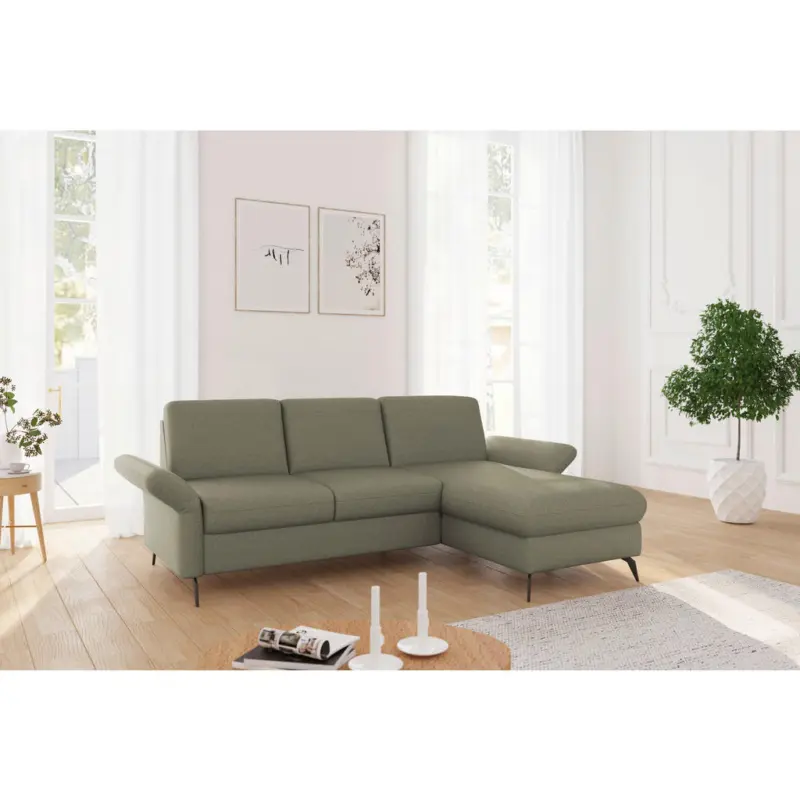 Ecksofa Rochelle E in Flachgewebe Olivgr&uuml;n 251/164 cm