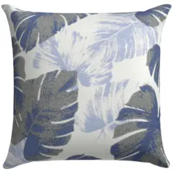 Outdoor-Kissen in Blau, Wei&szlig; Bl&auml;tter 48/48 cm