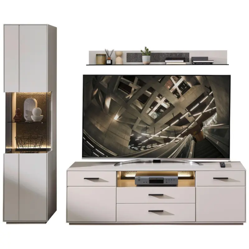 Wohnwand 3-teilig in Anthrazit, Hellgrau 240/204/45 cm