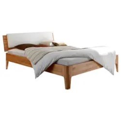 Bett 140/200 cm in Wei&szlig;, Buchefarben