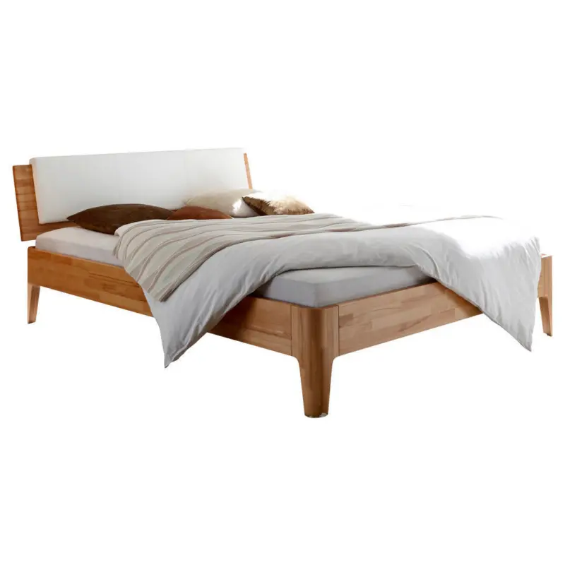 Bett 140/200 cm in Wei&szlig;, Buchefarben