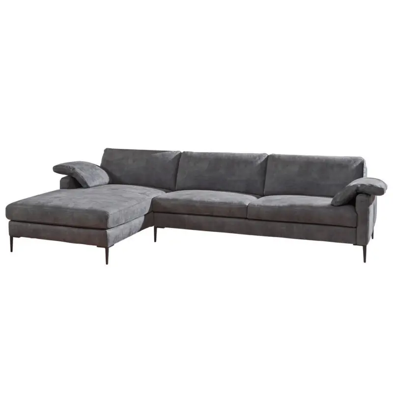 Ecksofa in Webstoff Grau 176/296 cm