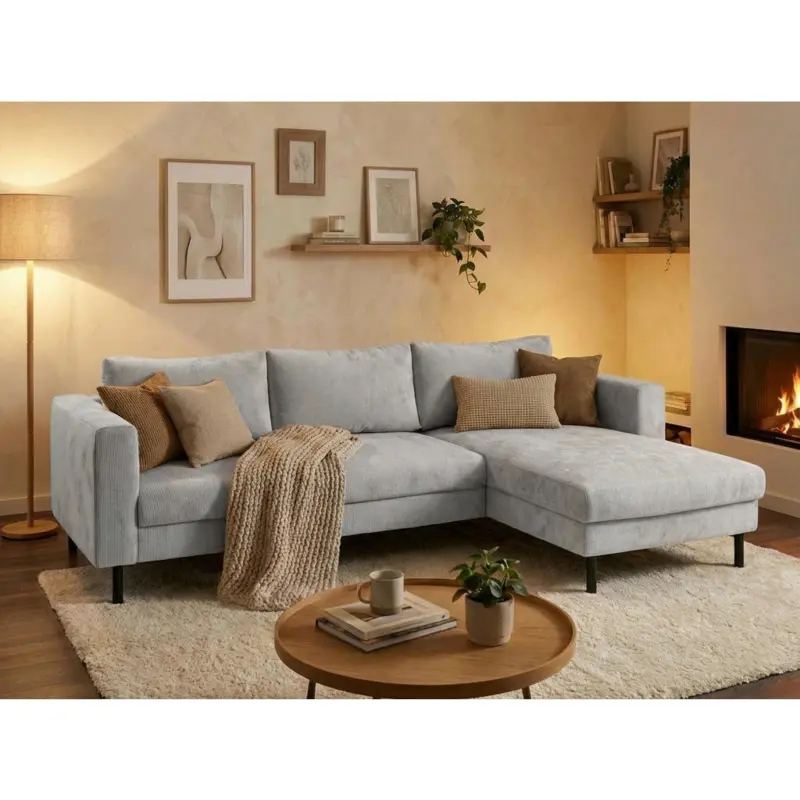 Eckschlafsofa in Cord Grau