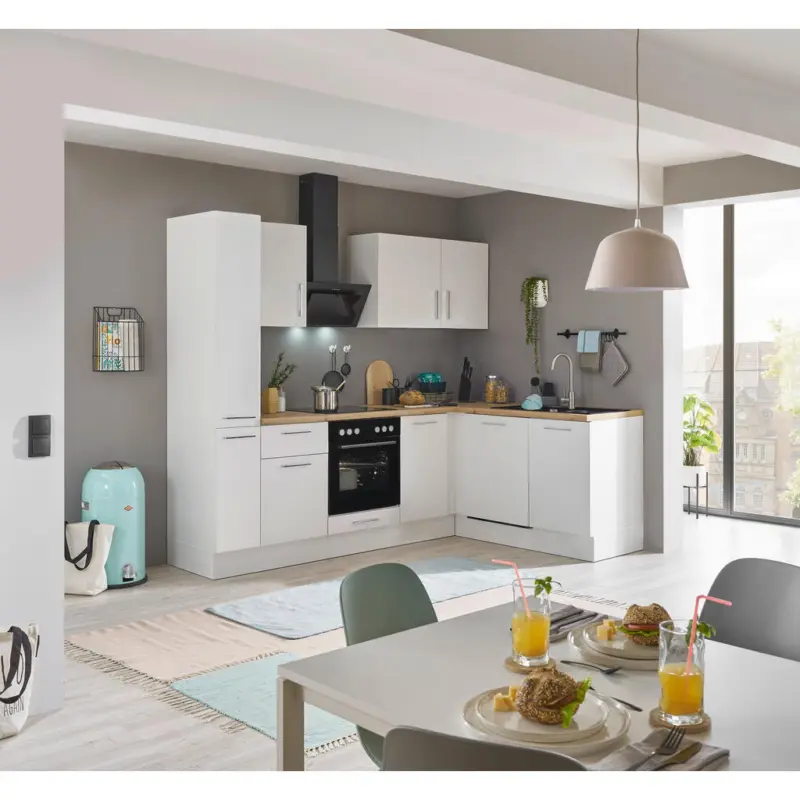 Eckk&uuml;che 250/175 cm in Wei&szlig;, Eiche Artisan