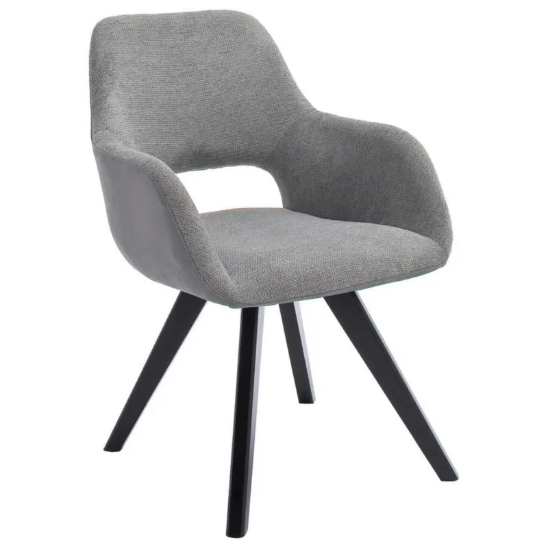 Armlehnstuhl in Holz, Textil Hellgrau