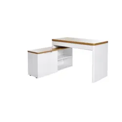 Eckschreibtisch 140/118/76 cm in Wei&szlig;, Eichefarben