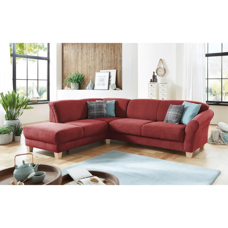 Ecksofa in Flachgewebe Rot 212/257 cm