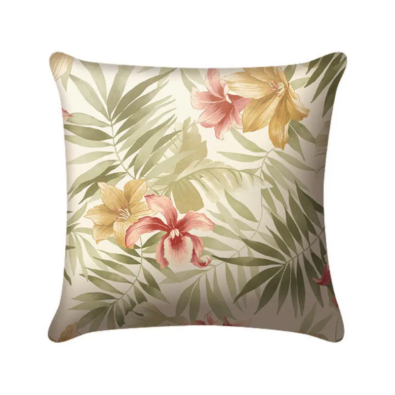 Outdoor-Kissen in Gr&uuml;n, Orange, Rot, Wei&szlig; Blume 45/45 cm