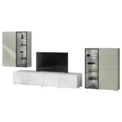 Wohnwand in Wei&szlig;, Jadegr&uuml;n 425,3/204,6/58,5 cm