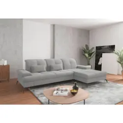 Ecksofa in Flachgewebe Hellgrau 279/185 cm